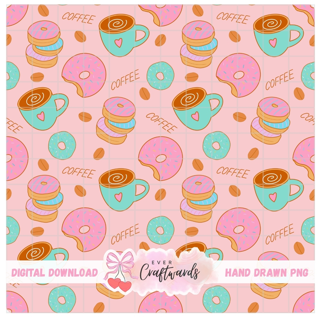 Coffee & Donuts Seamless Pattern - 300 DPI Digital Download