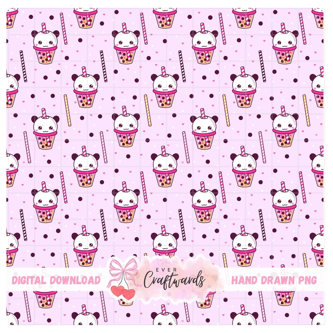 Kawaii Boba Tea Seamless File - 300 DPI Digital Download